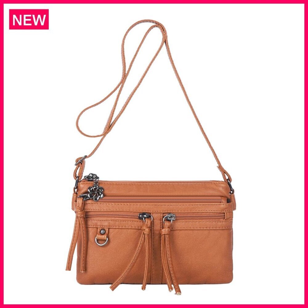 Small Vegan Leather Crossbody Bag Triple Compartments Cell Phone Purse